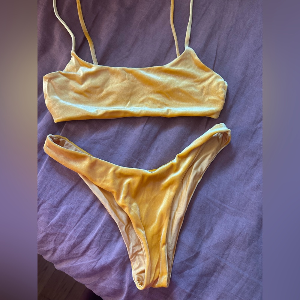 Yellow Women's velvet  bikini